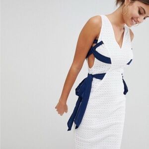 ASOS White Midi Dress with Navy Accents